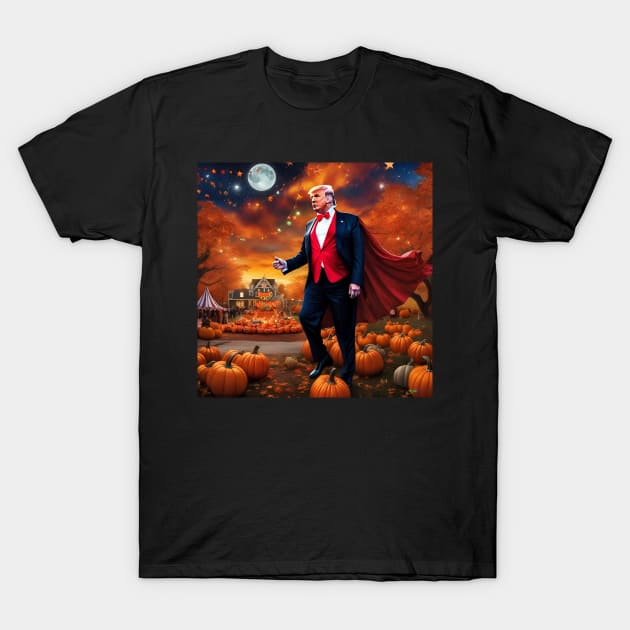 Trump Halloween Pumpkin Patch | Dark Political Comedy 54 T-Shirt by Benito Del Ray